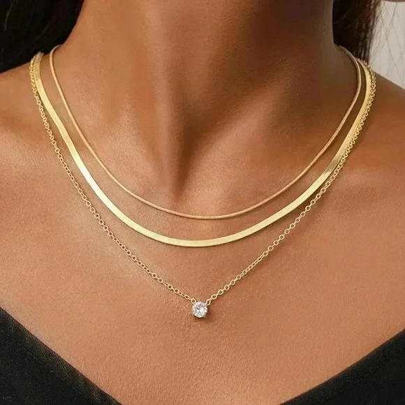 iF YOU 6 Pcs Gold Chokers Necklace Set for Women, 14k Gold Plated CZ Pendant - Picture 2 of 5